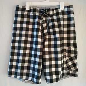 Point Zero Mens Size L Black White Board Swim Surf Swim Shorts Trunks